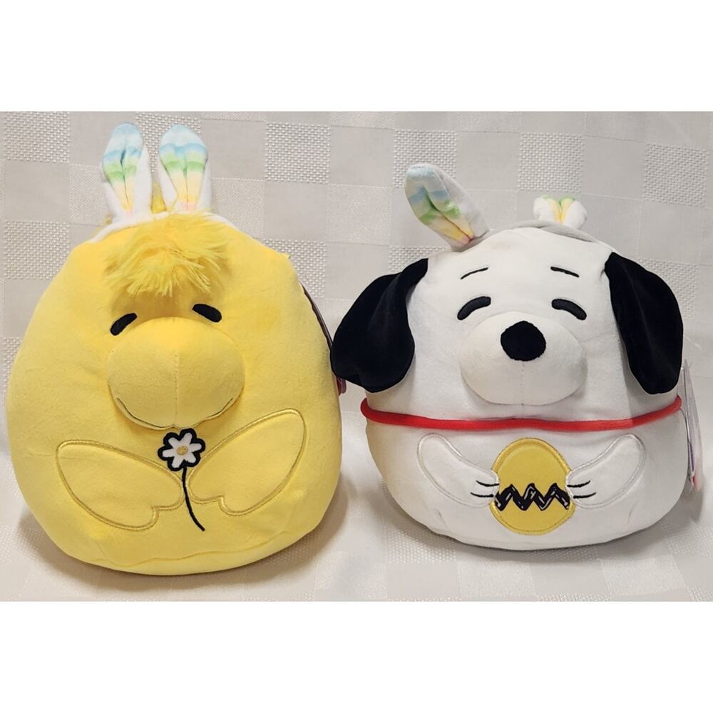 2- Squishmallows Snoopy & Woodstock Easter Bunnies Flower‎